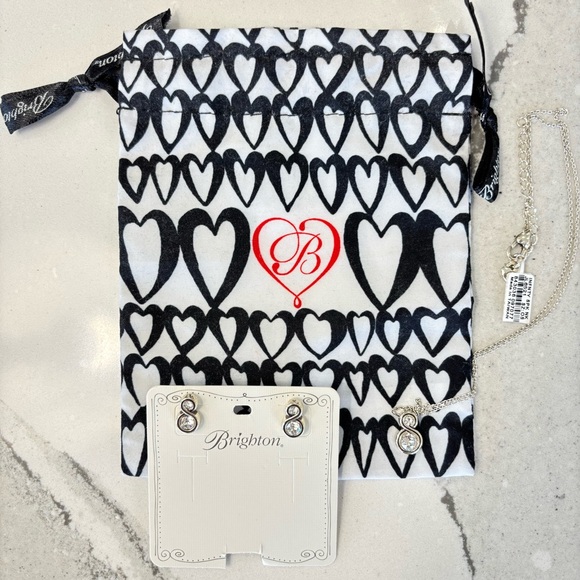 Brighton Infinity Sparkle Necklace and Post Earrings Set Pouch Mother’s Day Gift - Picture 2 of 11